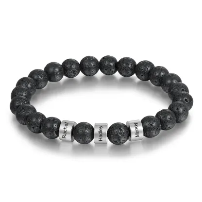 Personalized Tiger Eye Bracelet for Men Engraved Beaded Bracelet Gift for Him Dad Husband Birthday Father's Day