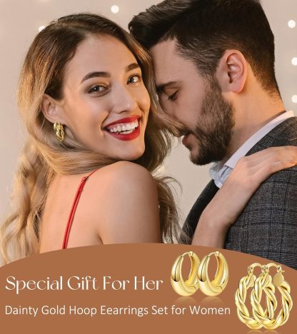 Adoyi 9 Pairs Gold Hoop Earrings Set for Womens Twisted Huggie Hoops Earrings 14K 18K Gold Plated for Girls Valentines Mother's Day Birthday Gifts Lightweight