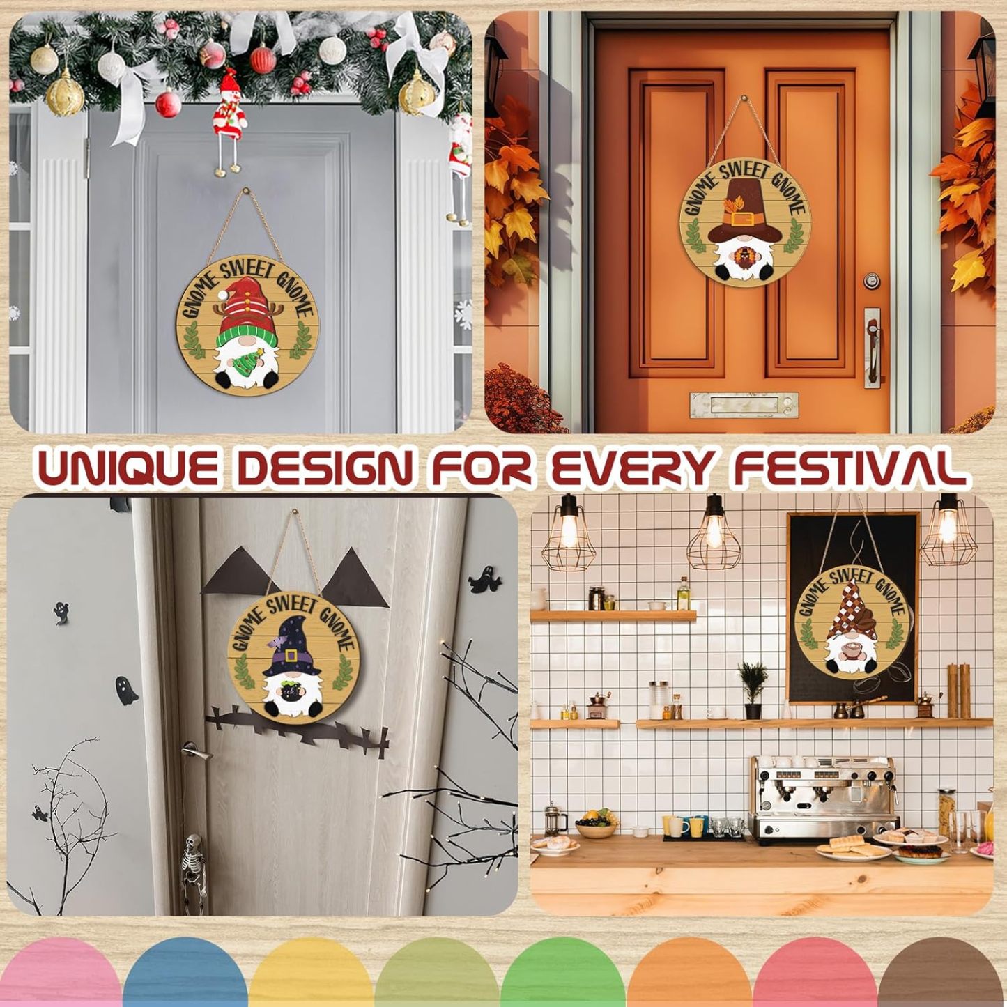 Interchangeable Wooden Gnome Decor Holiday Door Signs
