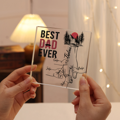 Best Dad Ever Personalized Kids Names Acrylic Square Keepsake Holding Hands Family Gifts for Dad/Husband