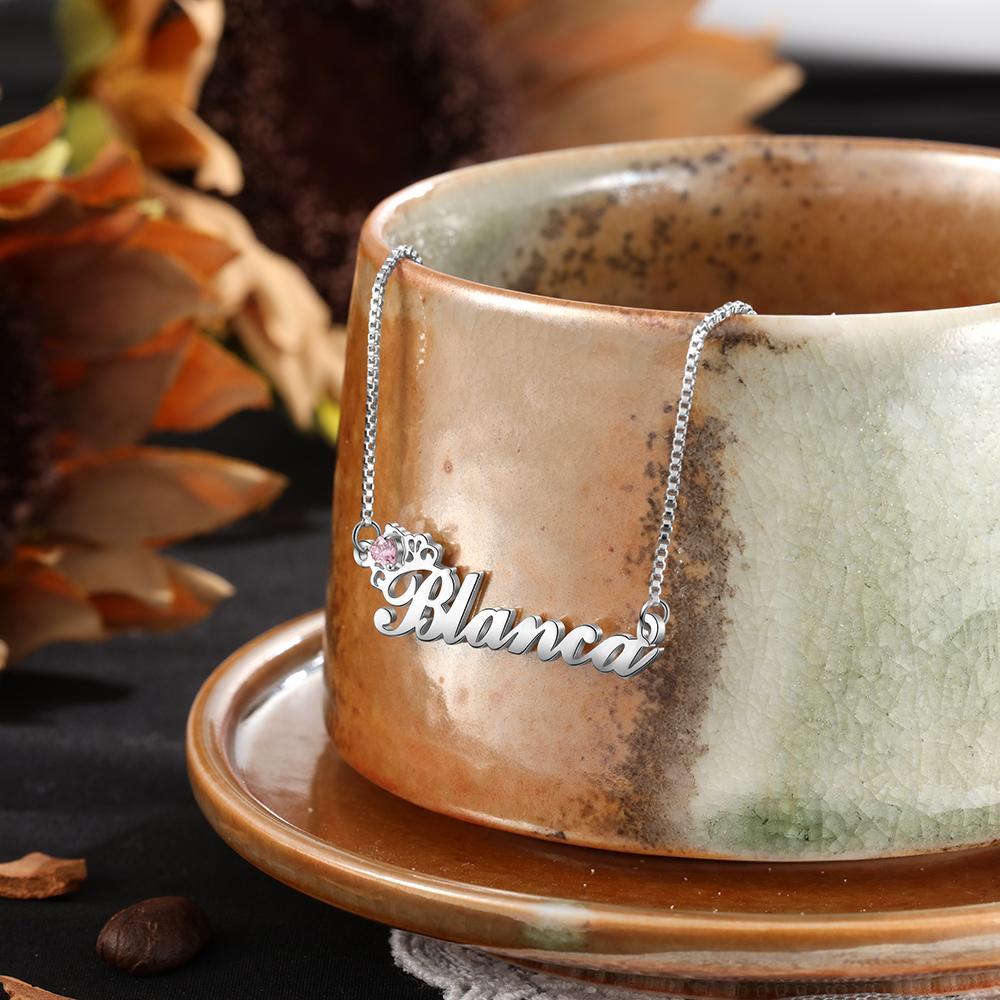 Mother's Day Gift Crown Name Necklace with BirthstonePersonalized Name Necklace-Engravingift