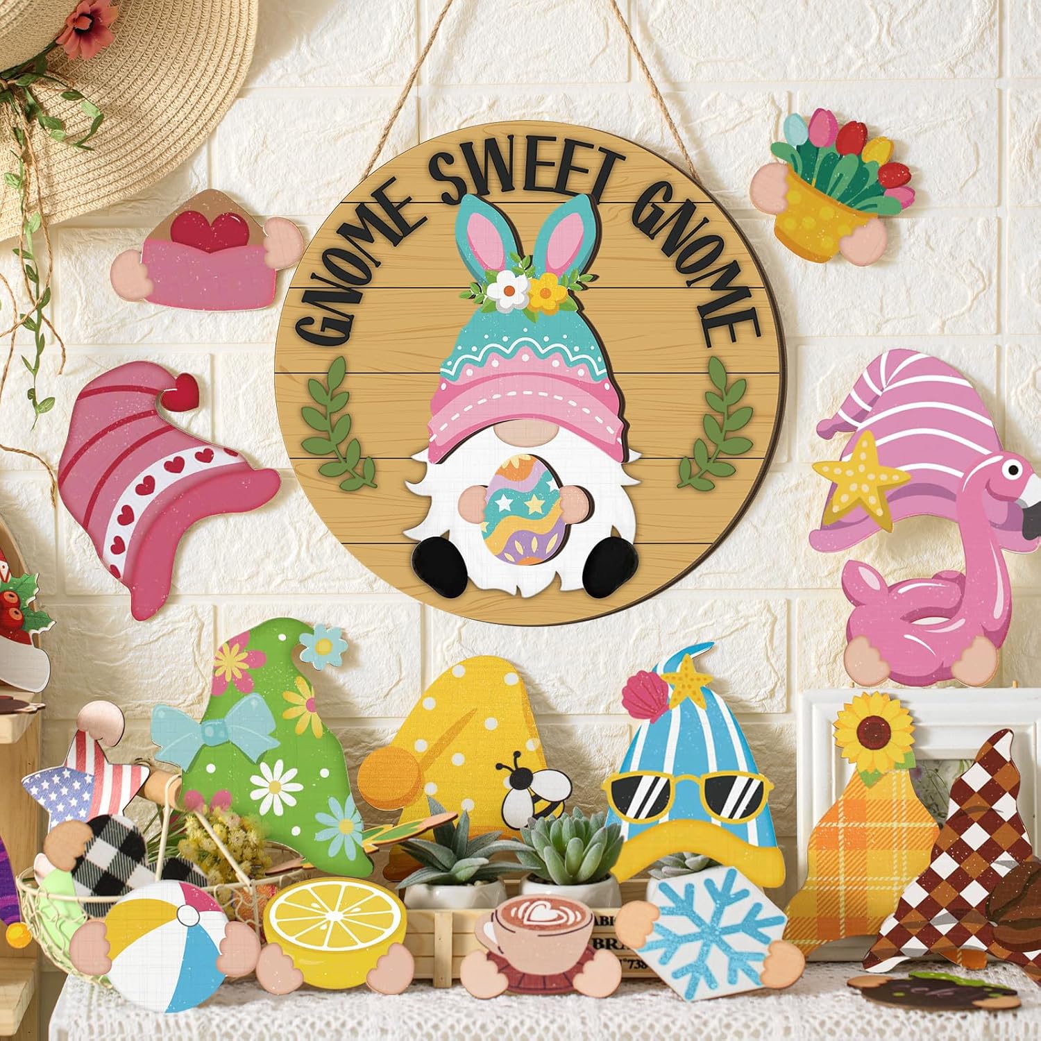 Interchangeable Wooden Gnome Decor Holiday Door Signs