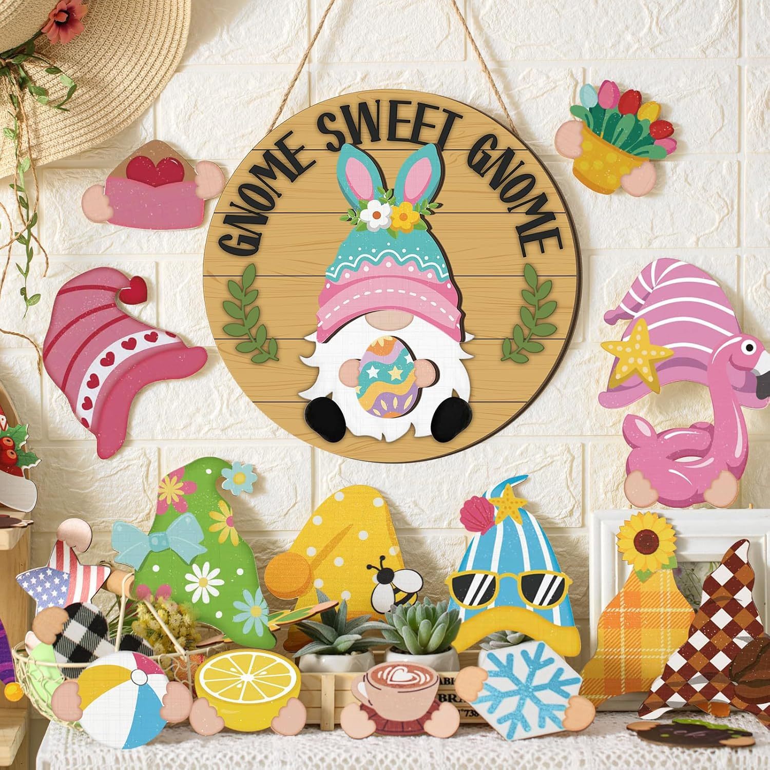Interchangeable Wooden Gnome Decor Holiday Door Signs