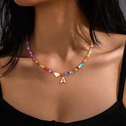 Colorful Initial Necklaces for Girls Women Kids - Teen Girls Gifts Trendy Beaded Initial Necklace