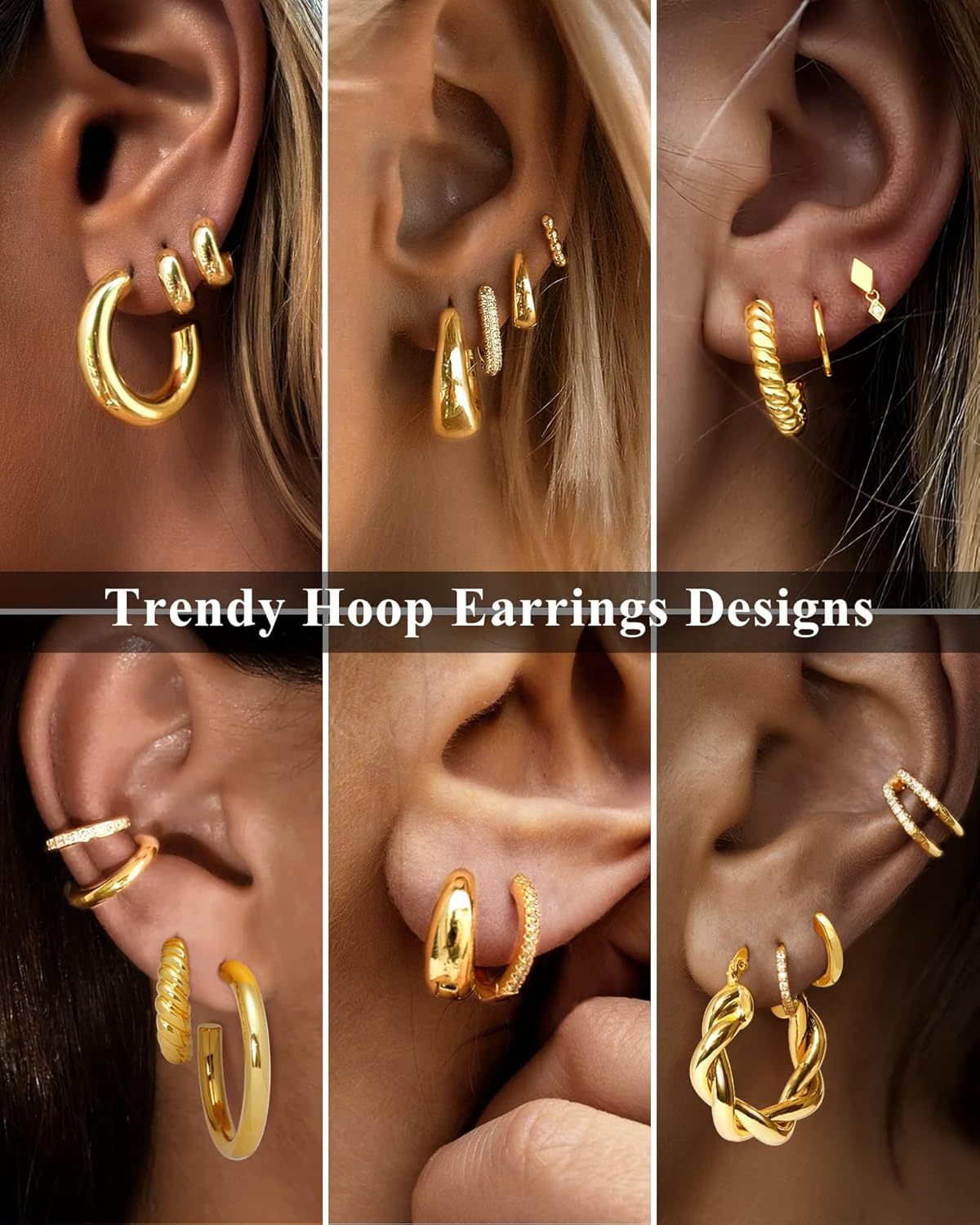 Adoyi 9 Pairs Gold Hoop Earrings Set for Womens Twisted Huggie Hoops Earrings 14K 18K Gold Plated for Girls Valentines Mother's Day Birthday Gifts Lightweight