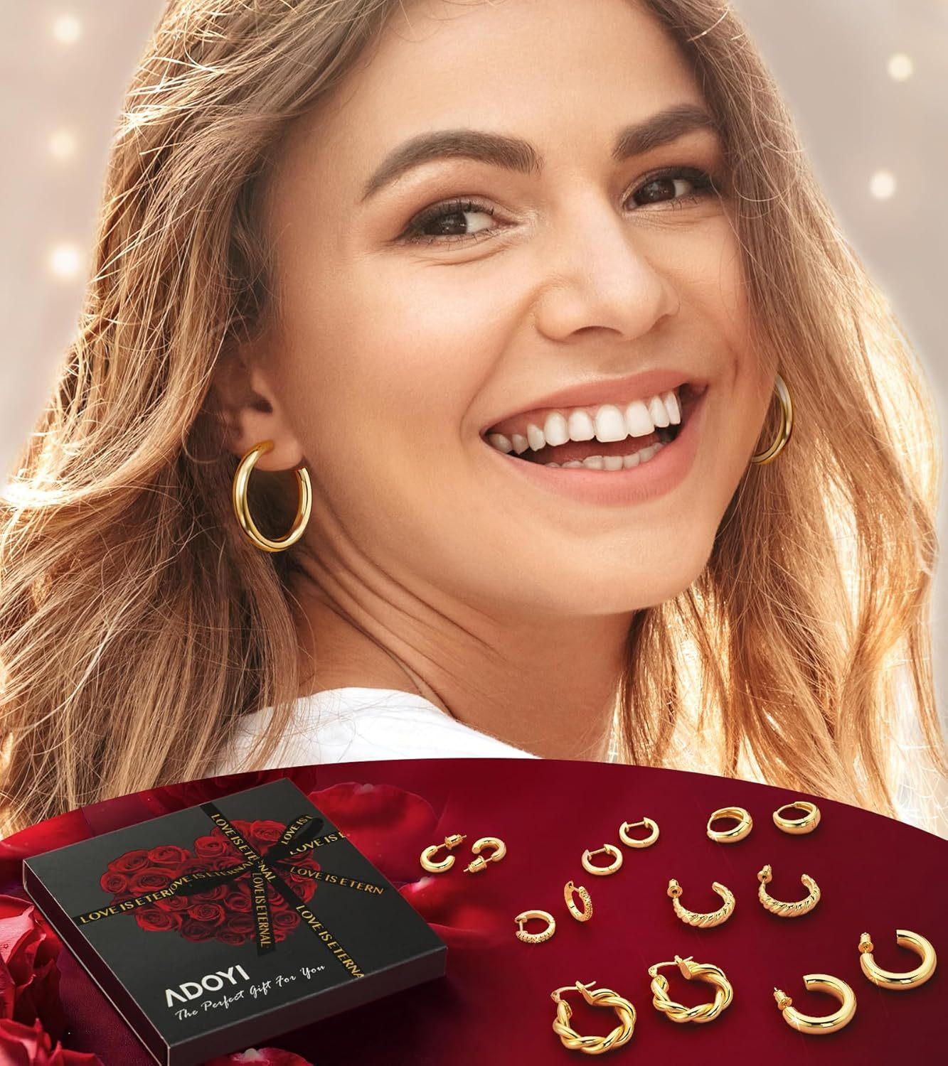 Adoyi 9 Pairs Gold Hoop Earrings Set for Womens Twisted Huggie Hoops Earrings 14K 18K Gold Plated for Girls Valentines Mother's Day Birthday Gifts Lightweight