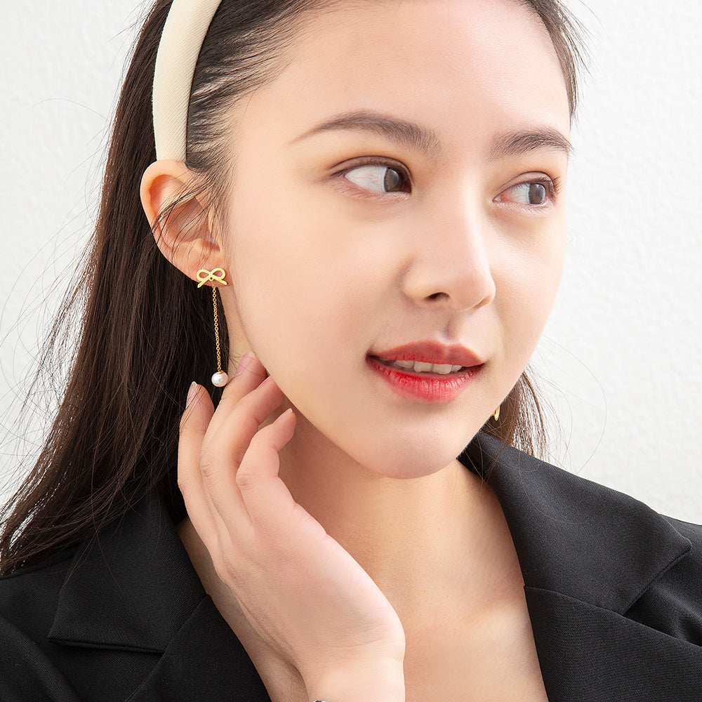 Mother's Day Gift Girls pearl hoop earrings-Engravingift