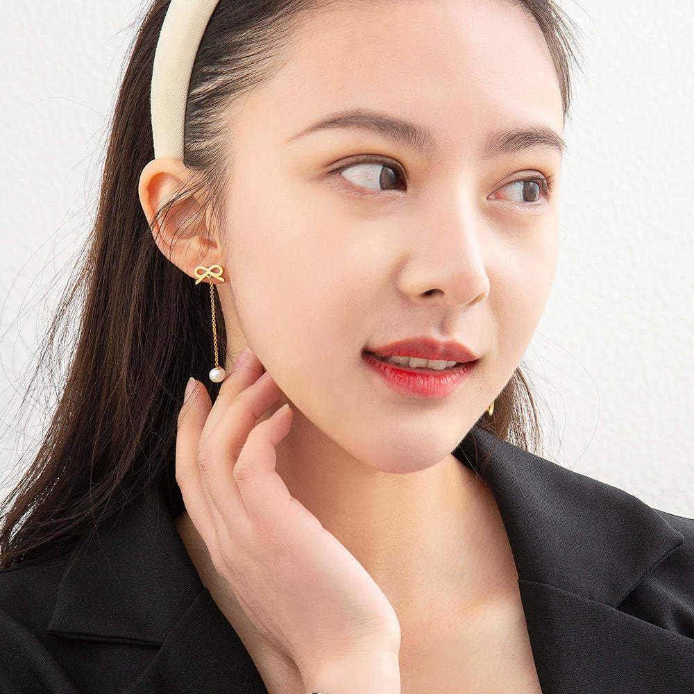 Mother's Day Gift Girls pearl hoop earrings-Engravingift