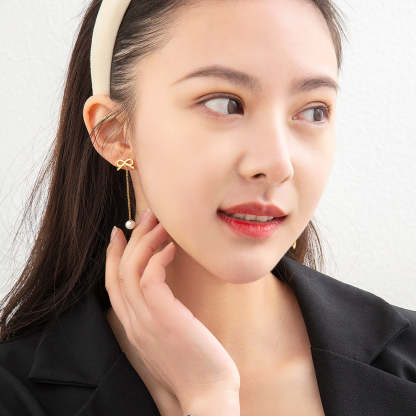 Mother's Day Gift Girls pearl hoop earrings-Engravingift