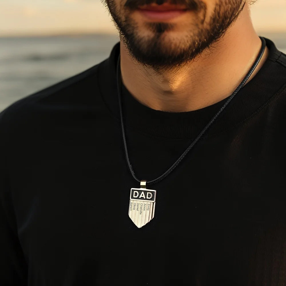 Father's Day Gift DAD Engraved Shield Pendant Necklace