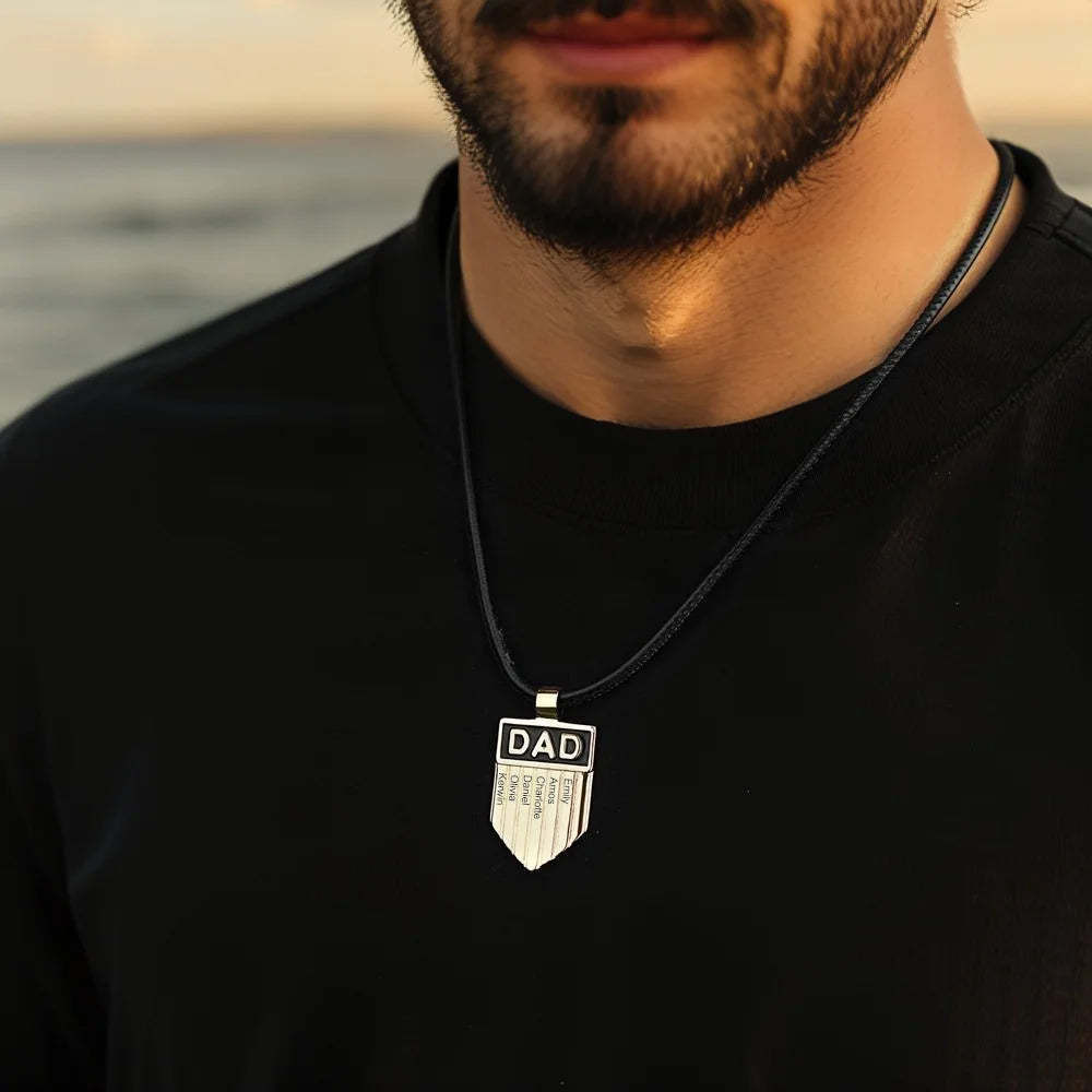Father's Day Gift DAD Engraved Shield Pendant Necklace