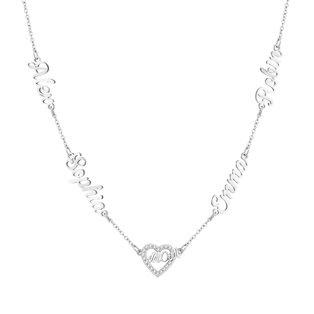 Personalized Mom Necklace with Kids Names, Custom Name Heart Necklace