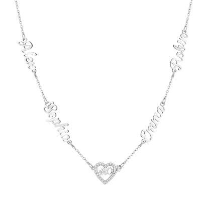Personalized Mom Necklace with Kids Names, Custom Name Heart Necklace