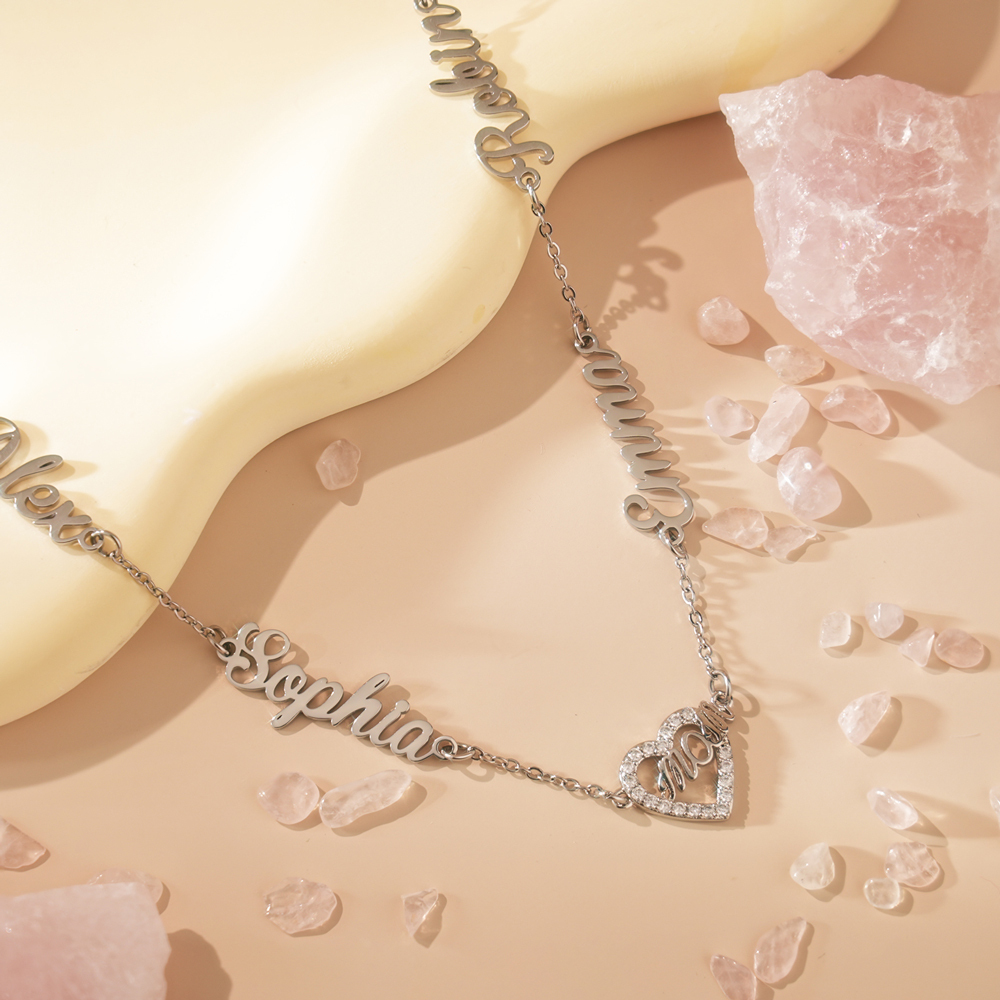 Personalized Mom Necklace with Kids Names, Custom Name Heart Necklace