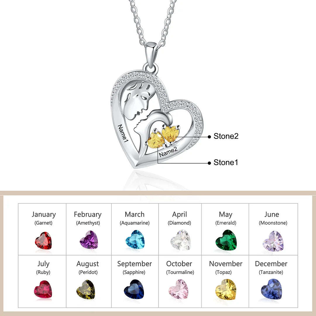 Mother's Day Gift Personalized Mother and Son Heart Necklace Custom 2 Birthstones Pendant Necklace Gift for Mom-Engravingift