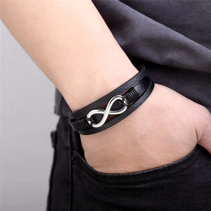 Mother's Day Gift To Lover Couple Leather Infinity Knot Bracelet Birthday Gift "I LOVE YOU UNTIL INFINITY RUNS OUT" For Him-Engravingift