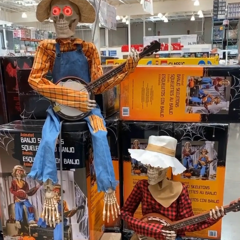 Animated Halloween Skeletons with Sound-Activated Dueling Banjo Music