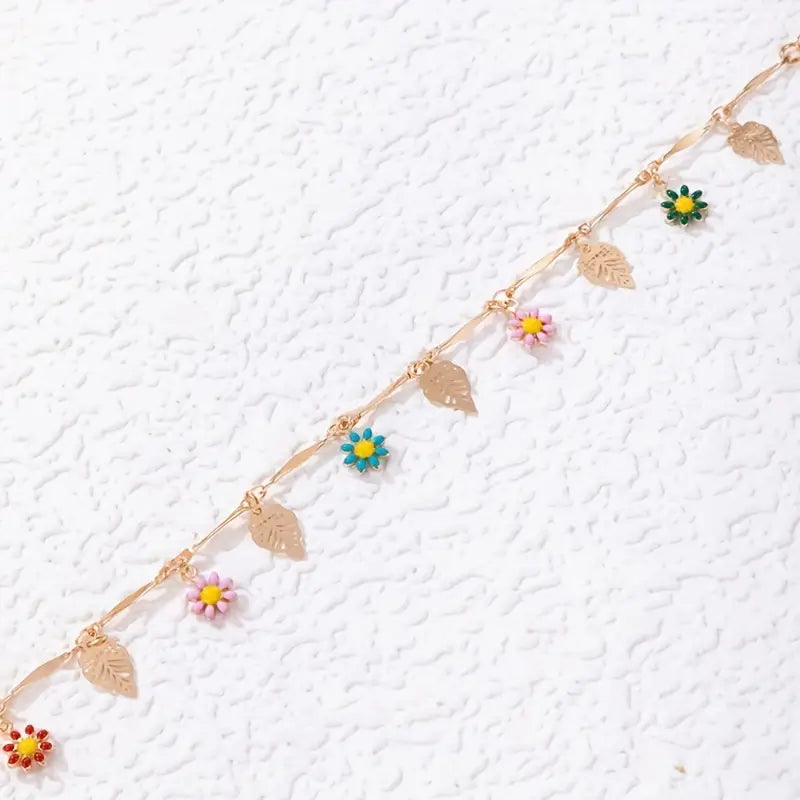 Mother's Day Colorful Oil Flower Tassel Pendant Single-layer Anklet Boho Style Ankle Bracelet-Engravingift