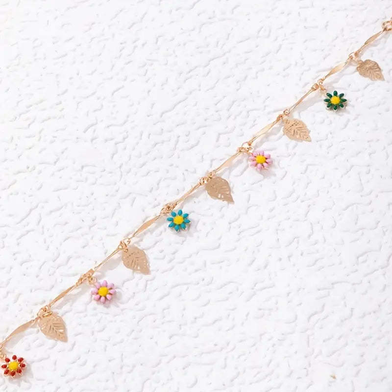 Mother's Day Colorful Oil Flower Tassel Pendant Single-layer Anklet Boho Style Ankle Bracelet-Engravingift