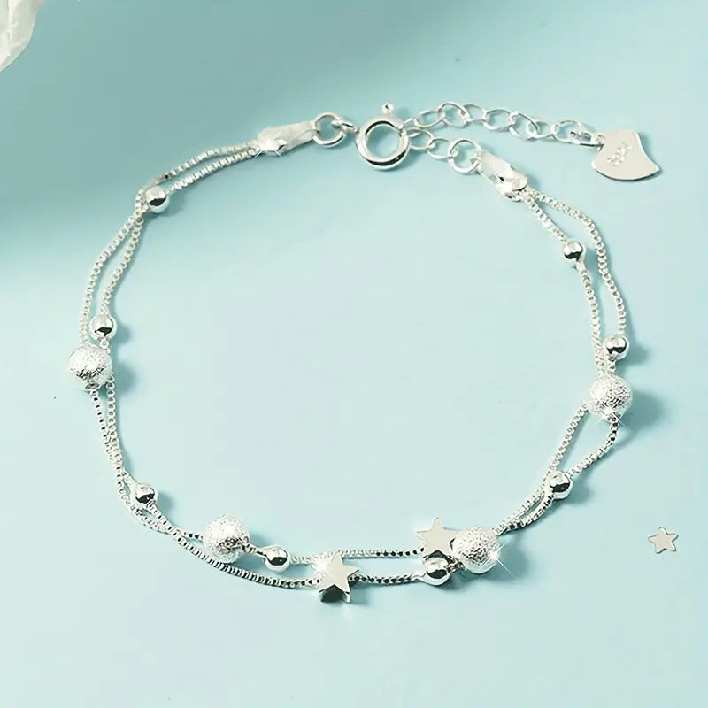 Mother's Day Gift Simple Minimalist Double Layer Chain Anklet With Mini Star Shape Beads Stackable Ankle Bracelet-Engravingift