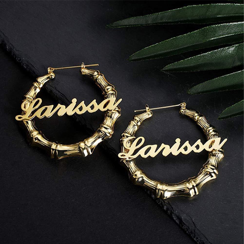 Mother's Day Gift Personalized Bamboo Hoop Name Earrings with Heart-Engravingift