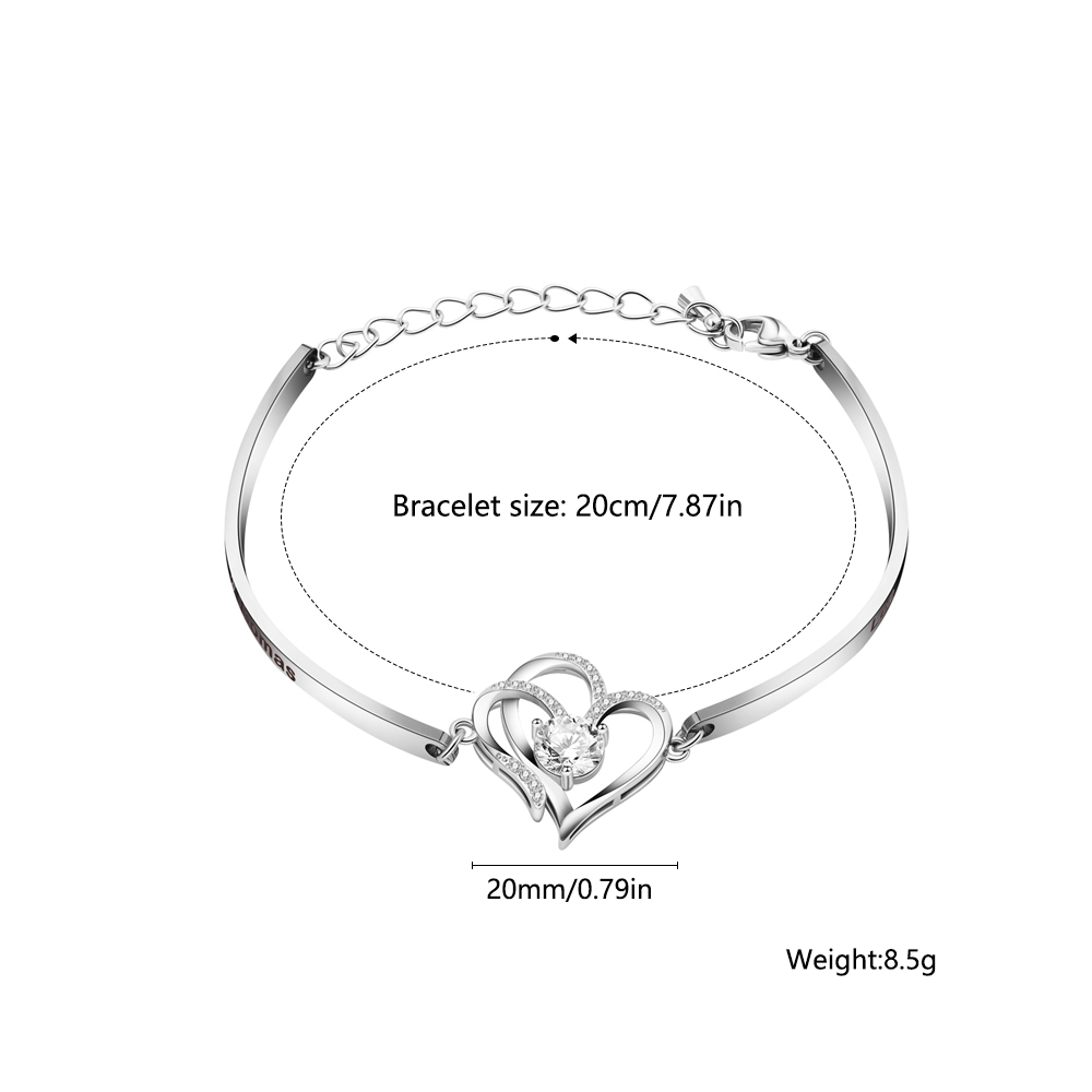 Double Heart Zircon Silver Adjustable Bracelet