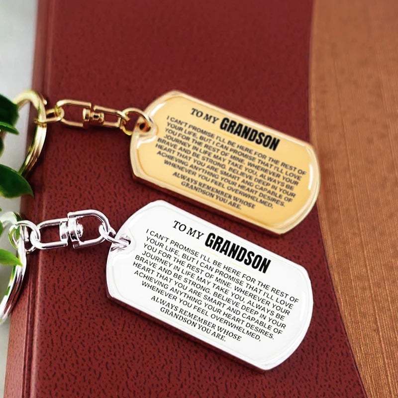 To My Grandson Keychain Stainless Steel Keychain "Whenever You Feel Overwhelmed, Always Remember Whose Grandson You Are"