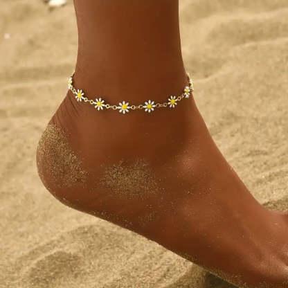 Mother's Day Oil Flower Beads Chain Anklet Alloy Ankle Bracelet-Engravingift