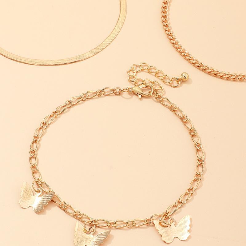 Mother's Day Gift Three Layers Anklets Bracelet Beach Anklet Set Butterfly Anklet-Engravingift