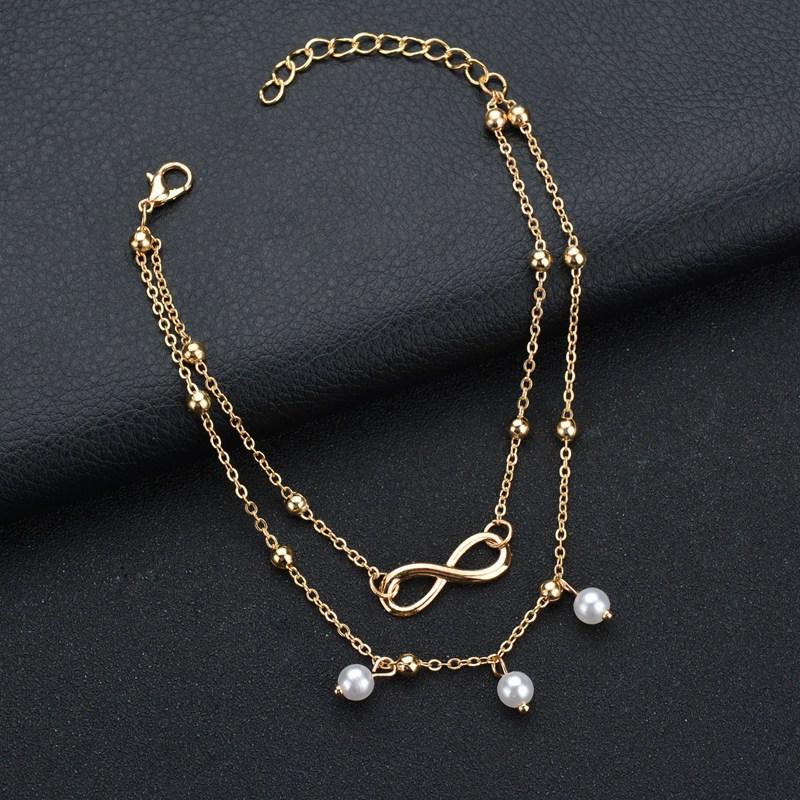 Christmas Gift Beads Infinity Anklets Two Layer Ankle Bracelets for Women Foot Beach Jewelry