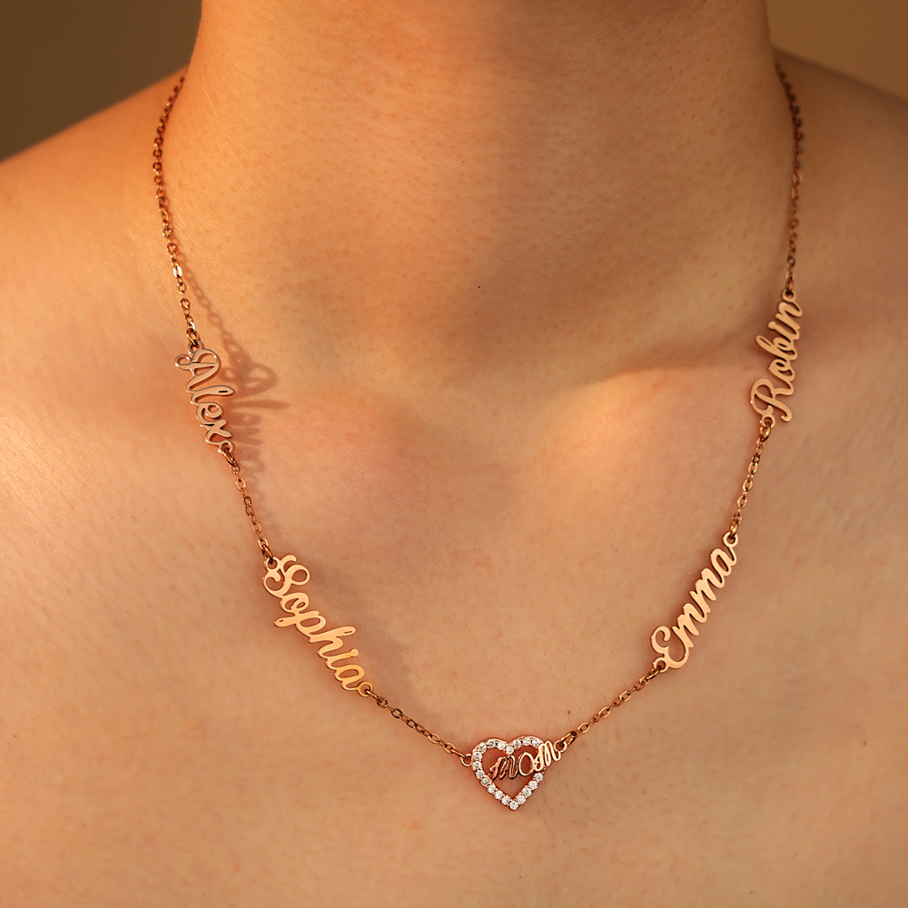 Personalized Mom Necklace with Kids Names, Custom Name Heart Necklace