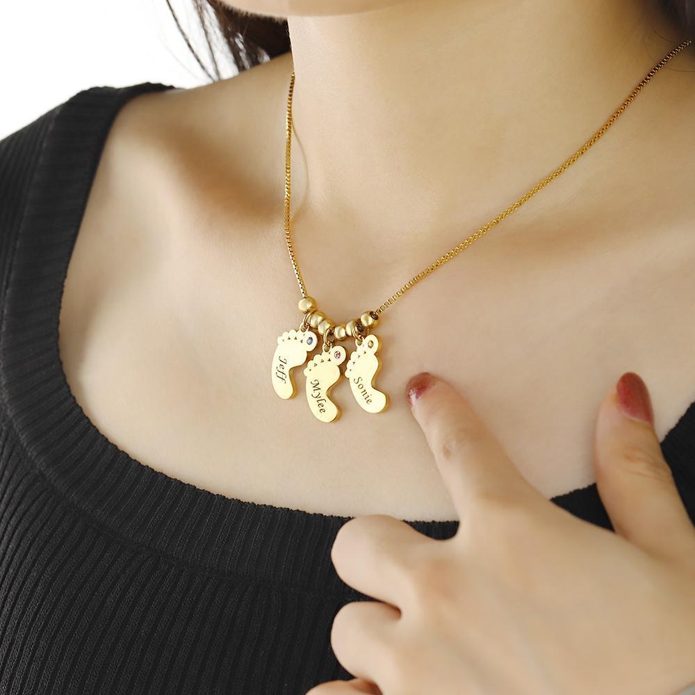 Christmas Gift Personalized Baby Feet Pendant Birthstone Necklace