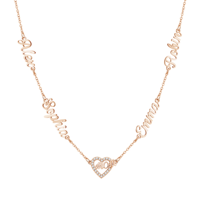 Personalized Mom Necklace with Kids Names, Custom Name Heart Necklace