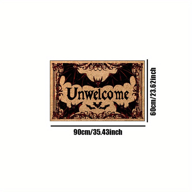 Halloween Bat Welcome Doormat – Non-Slip Heavyweight Plush Rug with Red Gothic Lettering – Indoor/Outdoor Entry Mat for Spooky Home Décor