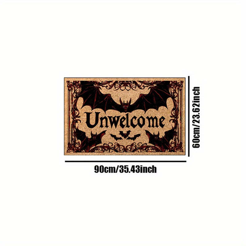 Halloween Bat Welcome Doormat – Non-Slip Heavyweight Plush Rug with Red Gothic Lettering – Indoor/Outdoor Entry Mat for Spooky Home Décor