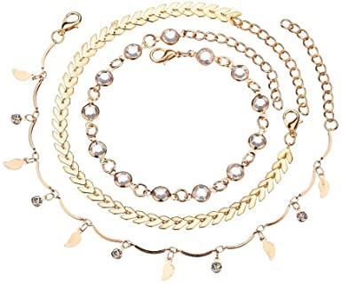 Mother's Day Gift Three Layers Anklets Bracelet Beach Anklet Set Tassel Leaf Arrow Anklet Sequins anklet-Engravingift