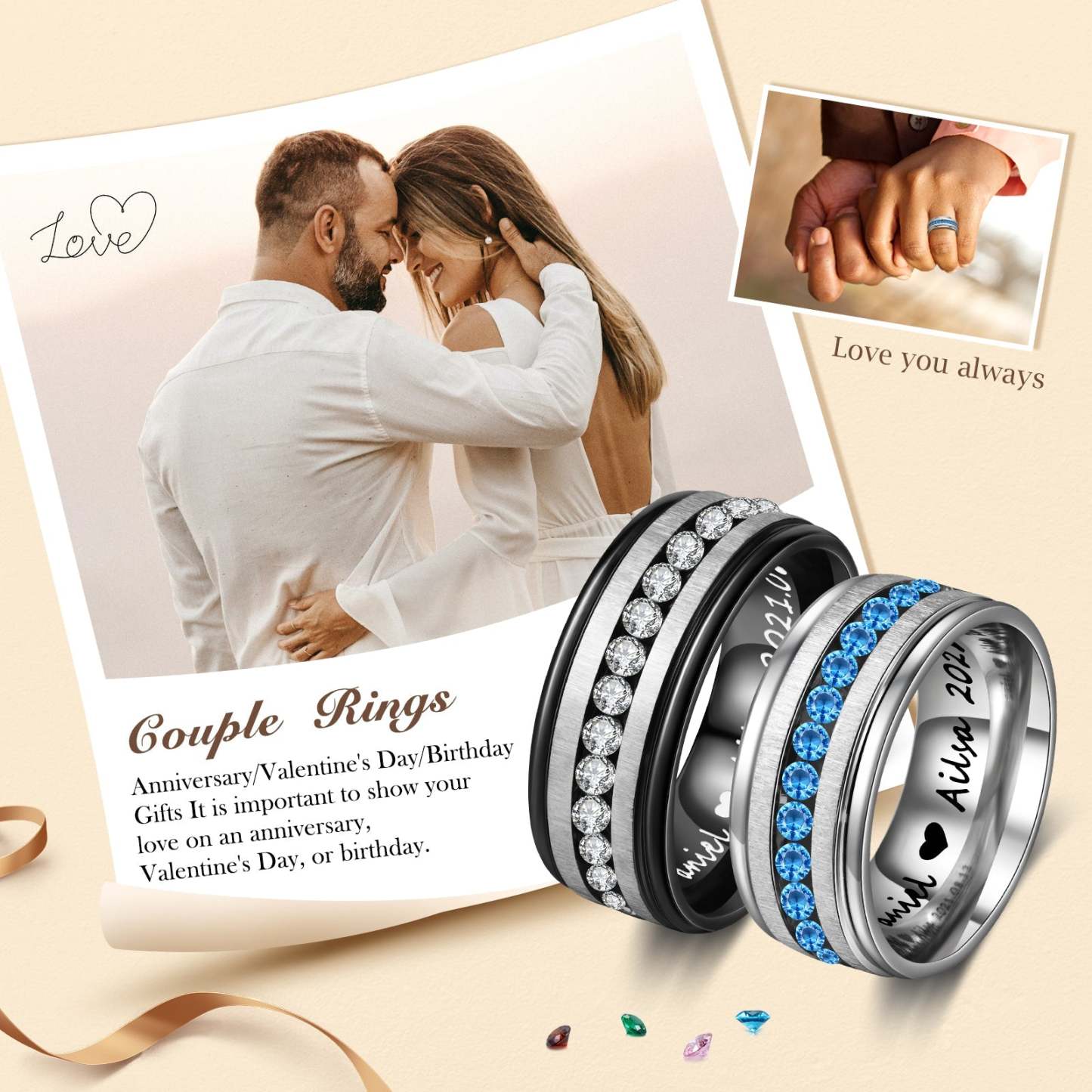 Mother's Day Gift  Couple Ring Personalized Love Message Matching Rings Gift for Couple Friends BBF-Engravingift