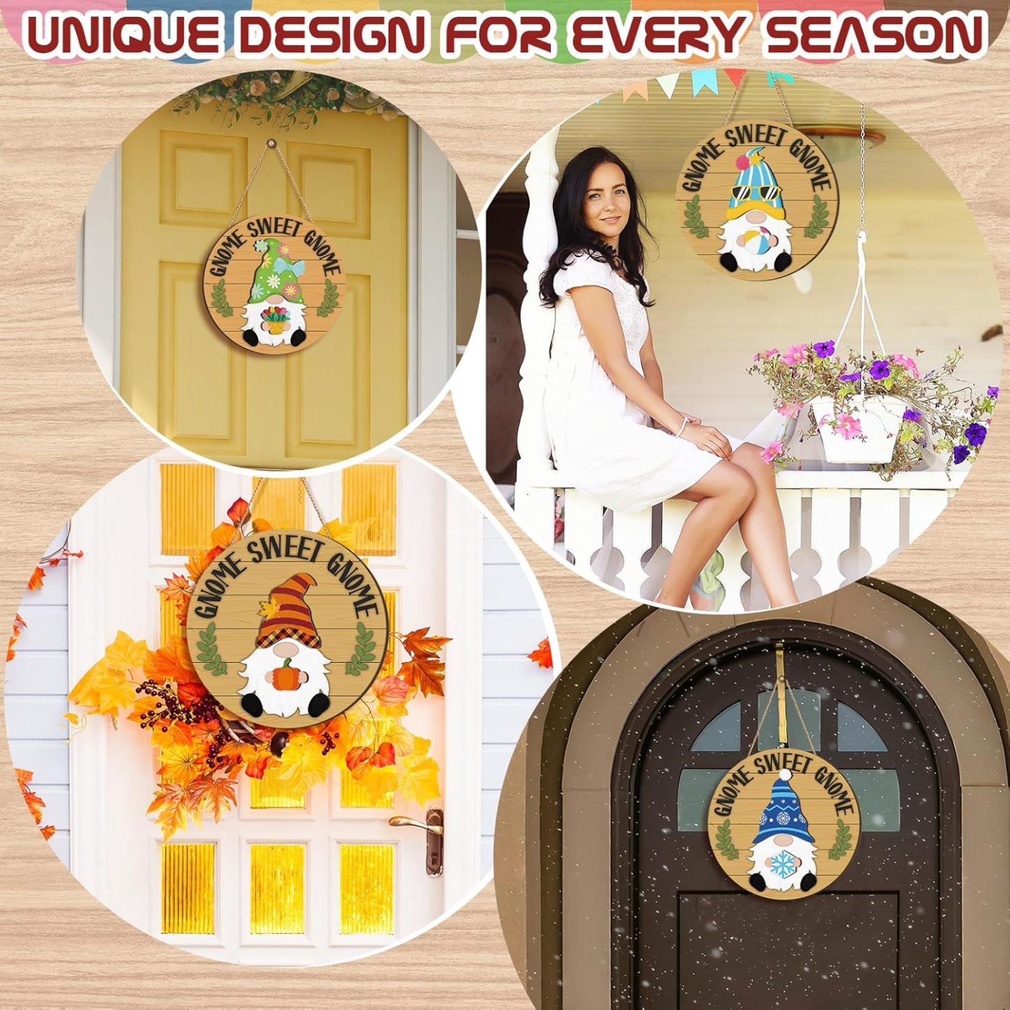 Interchangeable Wooden Gnome Decor Holiday Door Signs