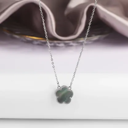 Four Leaf Clover Jewelry Set for Women, Natural Stone Pendant Necklace and Bracelet, Lucky Charm Gift
