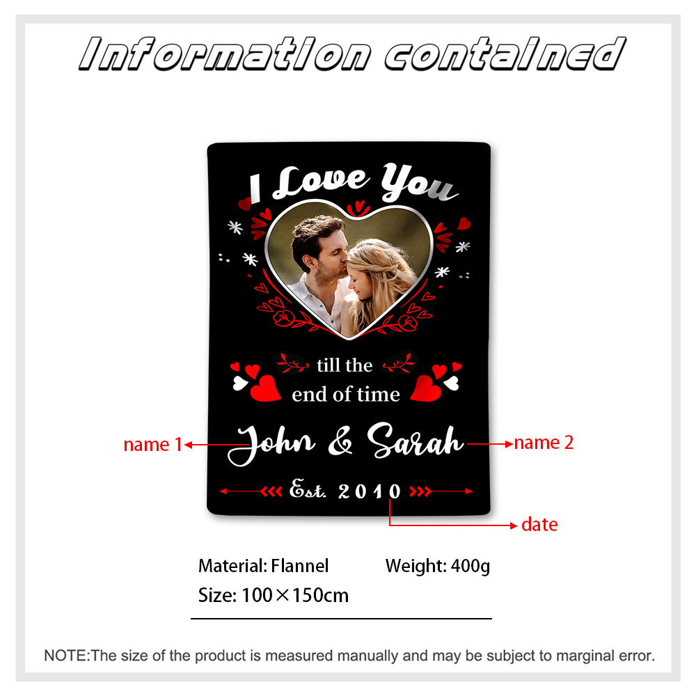 Personalized Couple Blanket Customized 2 Names & Date & Photo Blanket Gift for Him/Her - I Love You Till The End Of Time