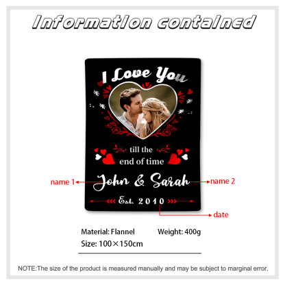 Personalized Couple Blanket Customized 2 Names & Date & Photo Blanket Gift for Him/Her - I Love You Till The End Of Time