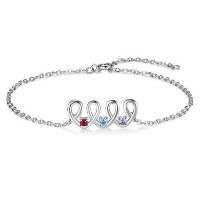 Christmas Gift Personalized Heart Anklet with 3 Birthstones Family Anklet