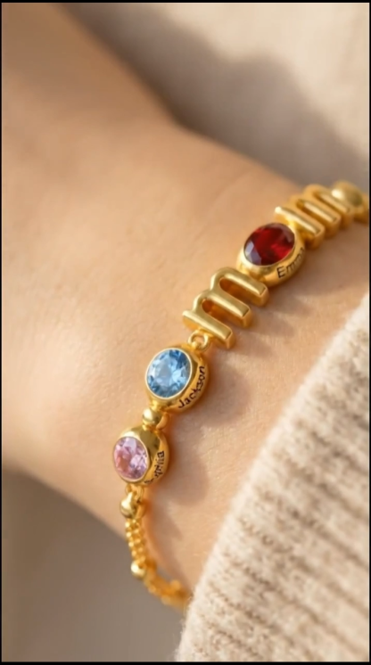 Personalized Mom Birthstone Bracelet, Custom Name Family Bracelet