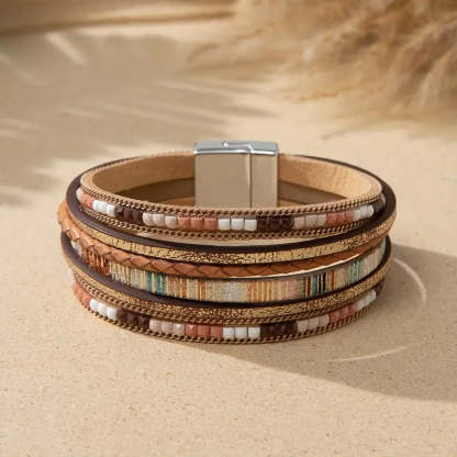 Mother's Day Gift Colorful PU Leather Bracelet With Magnetic Buckle Multi-layer Wrap Bracelet-Engravingift