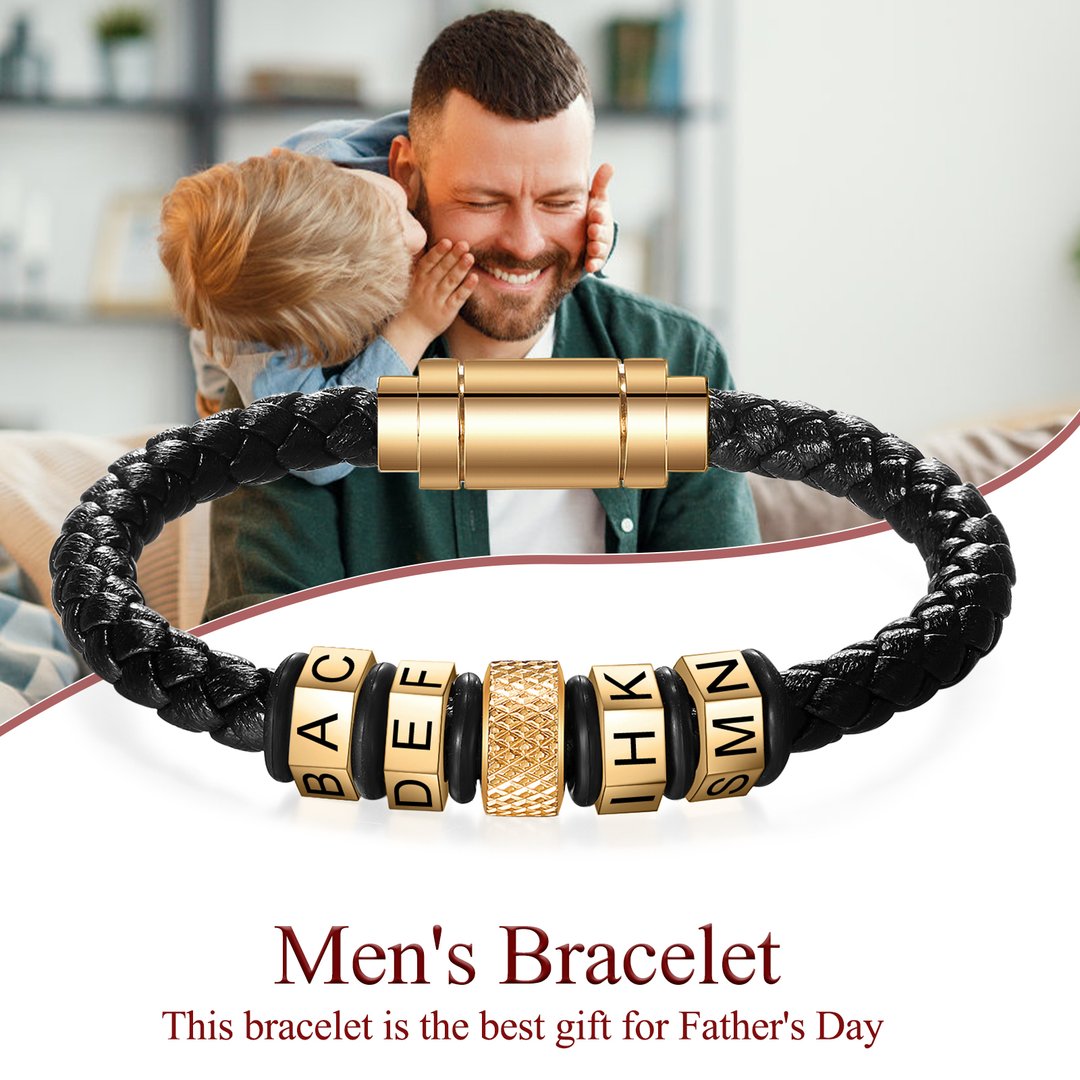 Christmas Gift Christmas Gift Men Leather Bracelet with Beads Engraved-Engravingift