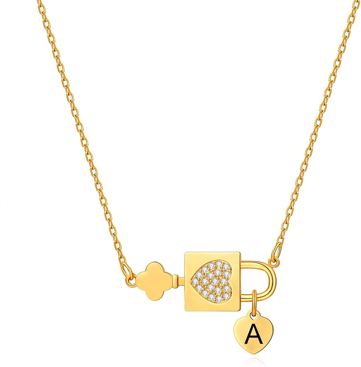 Mother's Day Gift Initial Necklace Letters A to Z Name Alphabet Heart Lock Pendant Necklace-Engravingift