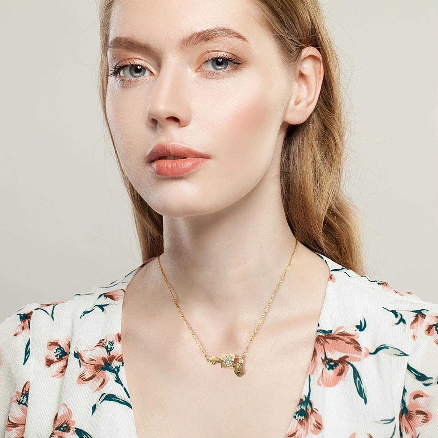 Mother's Day Gift Initial Necklace Letters A to Z Name Alphabet Heart Lock Pendant Necklace-Engravingift