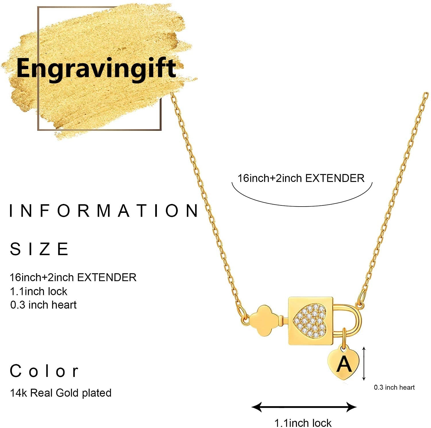 Mother's Day Gift Initial Necklace Letters A to Z Name Alphabet Heart Lock Pendant Necklace-Engravingift