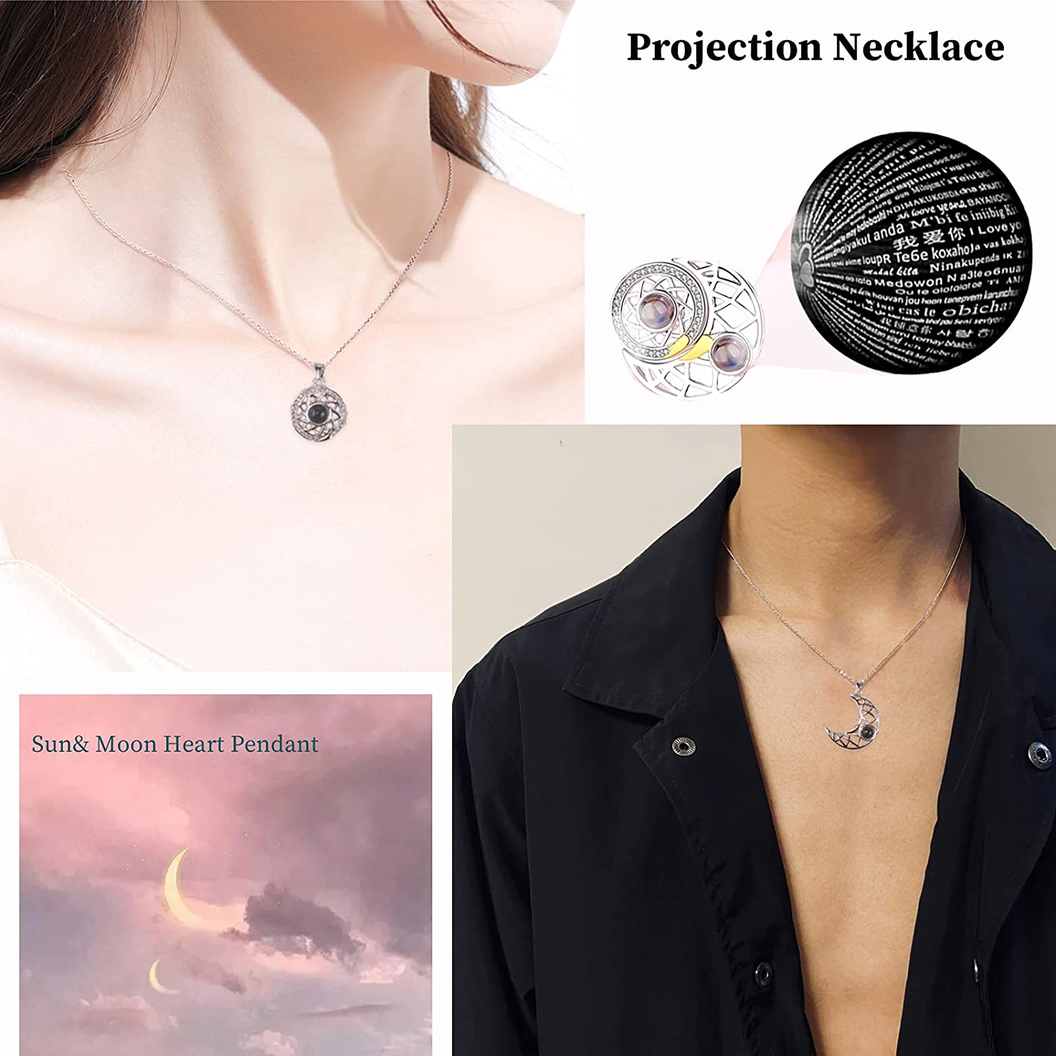 Mother's Day Gift SHIPS 24-HOURS Magnetic Couple Diamond "I Love You" in 100 Languages-2 Necklaces set-Engravingift