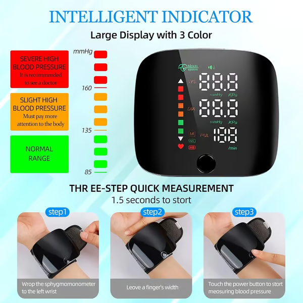 Christmas Gift 2025 Upgraded Wrist Blood Pressure Monitor Led Display